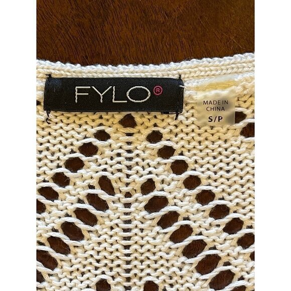 FYLO Ivory Open Crochet Knit Long‎ Sleeve Round Neck Pullover Sweater Size S - Picture 8 of 9